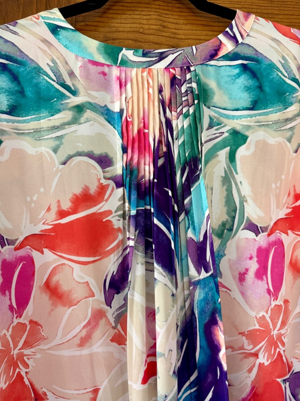 NYDJ Pintuck Floral Blouse with Pink, Coral & Teal Accents - Picture 6 of 13